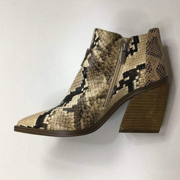 NWOB VINCE CAMUTO Cream Beige Brown Python Block Heel Booties Shoes - Picture 8 of 10